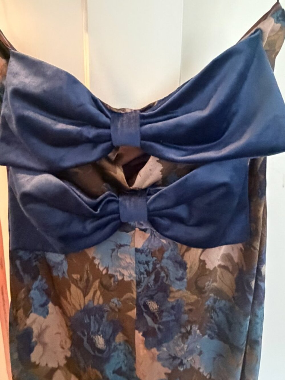 NWT Artemisia Brown Multi Floral Strapless Bow Maxi Dress - Picture 4 of 9